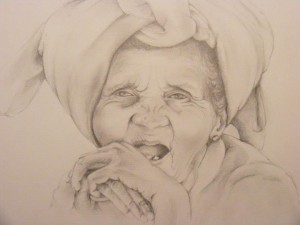 "Portret van de oude vrouw van Bagan "(naar foto van StevenG)- A3 - Potlood